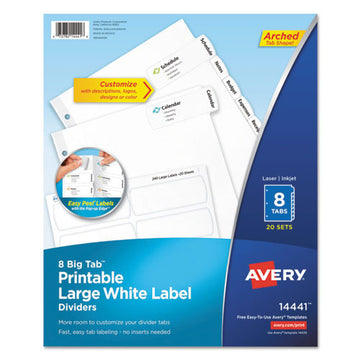 Avery® Big Tab Printable Large White Label Tab Dividers, 8-tab, Letter, 20 Per Pack freeshipping - TVN Wholesale